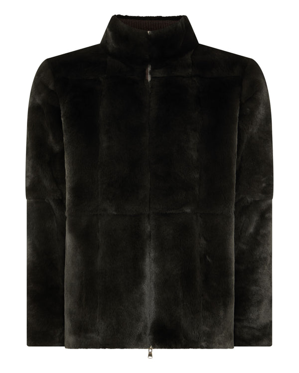 N.Peal Men's Aspen Cashmere Cable Fur Cardigan Chocolate Brown
