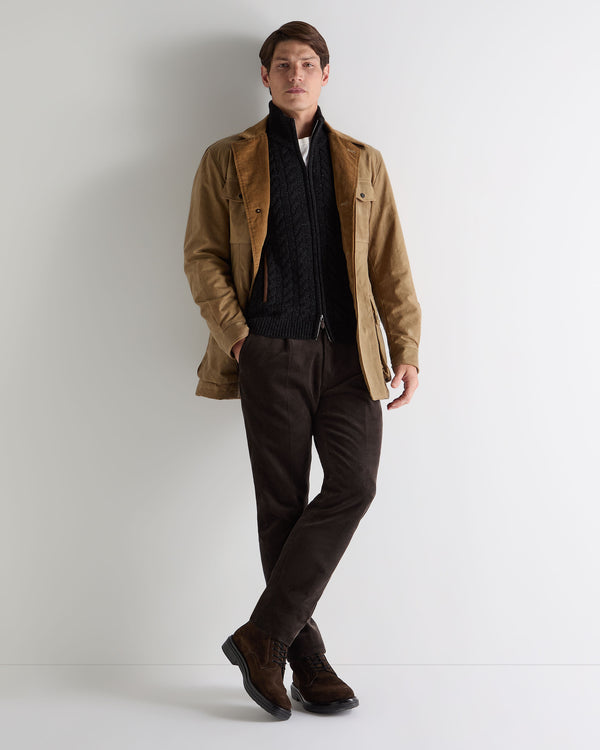 N.Peal Men's Richmond Cable Cashmere Cardigan Charcoal Grey Melange