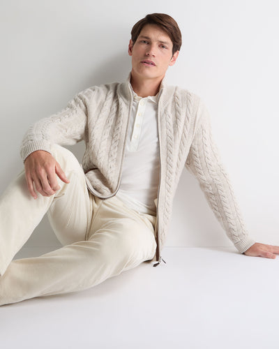 N.Peal Men's Richmond Cable Cashmere Cardigan Ash Grey Marl