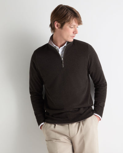 N.Peal Men's Carnaby Half Zip Cashmere Jumper Chocolate Brown