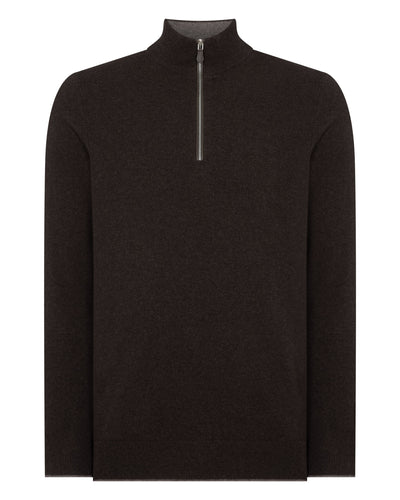 N.Peal Men's Carnaby Half Zip Cashmere Jumper Chocolate Brown