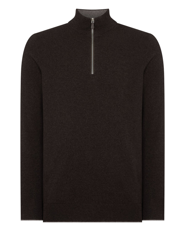 N.Peal Men's Carnaby Half Zip Cashmere Jumper Chocolate Brown