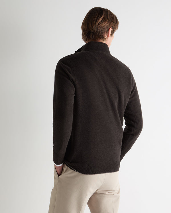 N.Peal Men's Carnaby Half Zip Cashmere Jumper Chocolate Brown
