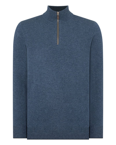 N.Peal Men's Carnaby Half Zip Cashmere Jumper Light Denim Blue