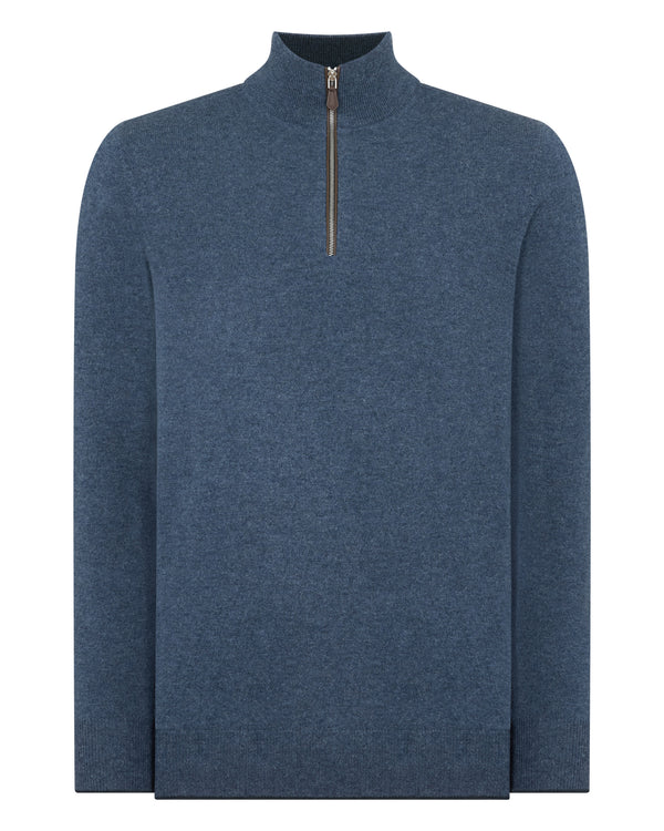 N.Peal Men's Carnaby Half Zip Cashmere Jumper Light Denim Blue