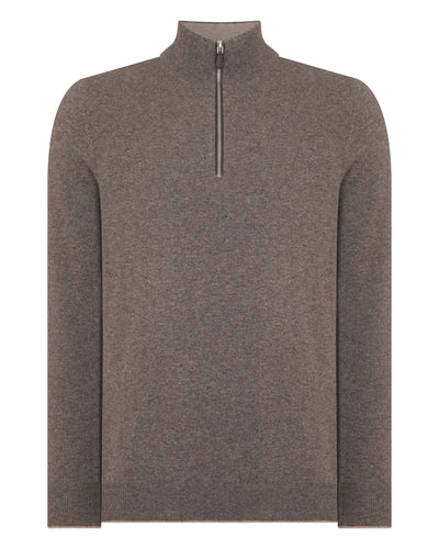N.Peal Men's Carnaby Half Zip Cashmere Jumper Otter Brown