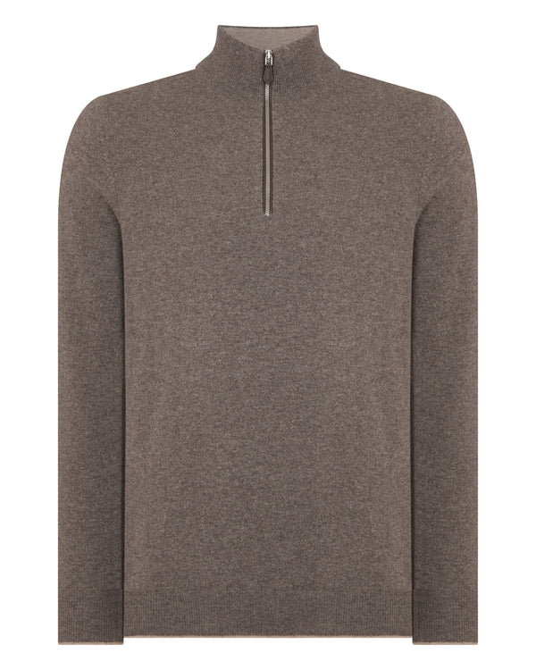 N.Peal Men's Carnaby Half Zip Cashmere Jumper Otter Brown