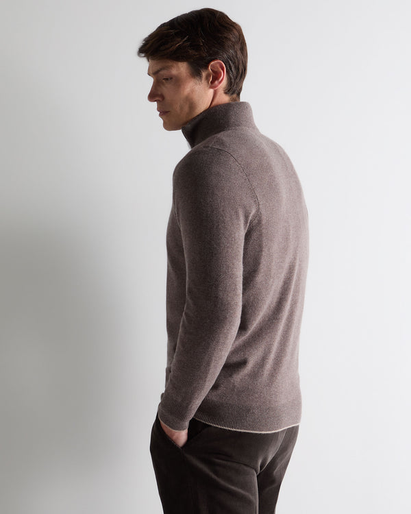 N.Peal Men's Carnaby Half Zip Cashmere Jumper Otter Brown