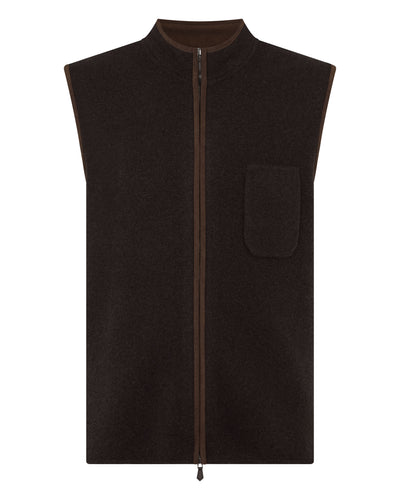 N.Peal Men's Shaftesbury Suede Trim Cashmere Gilet Chocolate Brown