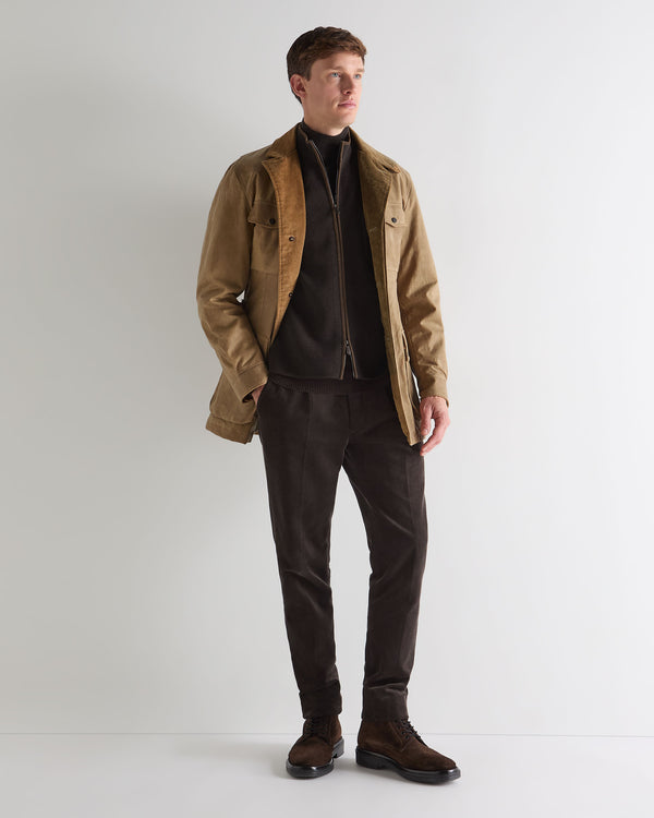 N.Peal Men's Shaftesbury Suede Trim Cashmere Gilet Chocolate Brown