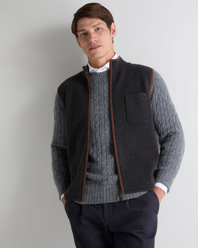 N.Peal Men's Shaftesbury Suede Trim Cashmere Gilet Deep Charcoal Grey
