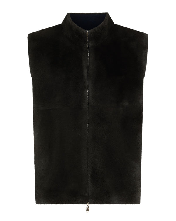 N.Peal Men's Shaftsbury Suede Trim Cashmere Gilet Navy Blue