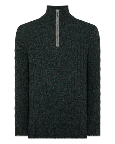N.Peal Men's Albemarle Cable Half Zip Cashmere Jumper Green Melange