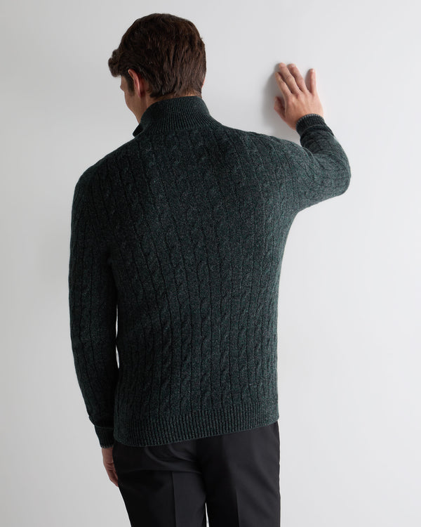 N.Peal Men's Albemarle Cable Half Zip Cashmere Jumper Green Melange
