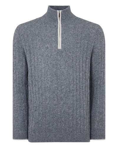N.Peal Men's Albemarle Cable Half Zip Cashmere Jumper Grey Melange