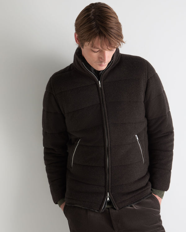 N.Peal Men's Whistler Fur Quilted Cashmere Jacket Chocolate Brown