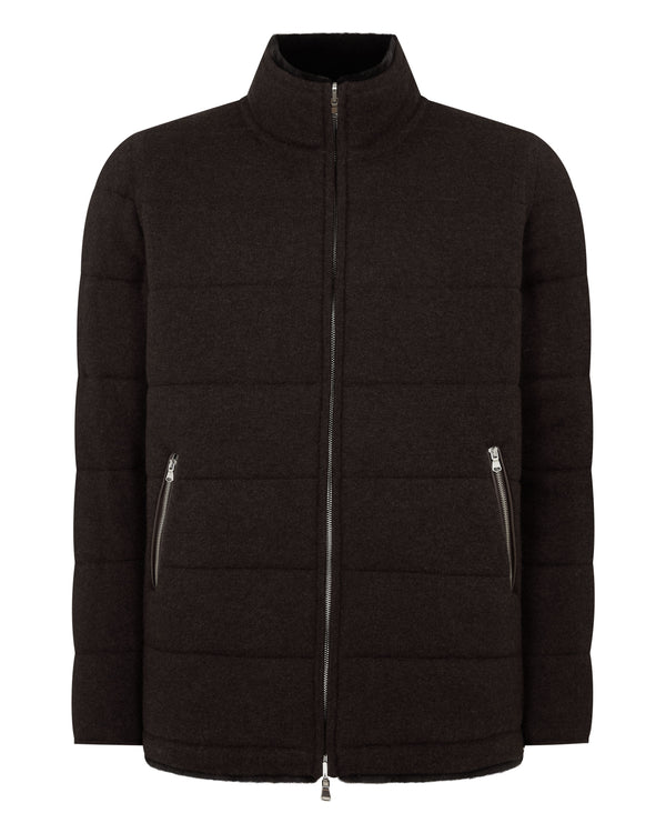 N.Peal Men's Whistler Fur Quilted Cashmere Jacket Chocolate Brown