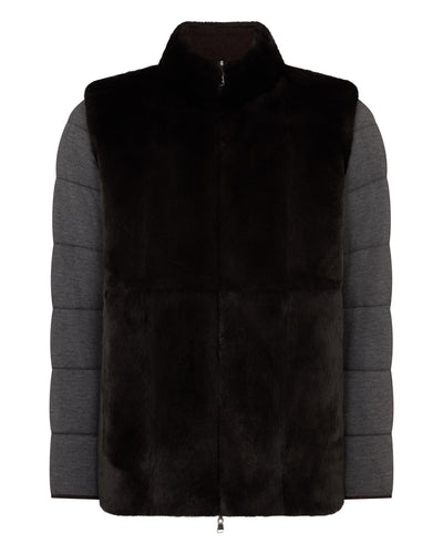 N.Peal Men's Whistler Fur Quilted Cashmere Jacket Chocolate Brown