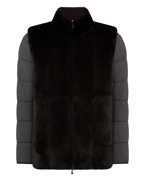 N.Peal Men's Whistler Fur Quilted Cashmere Jacket Chocolate Brown