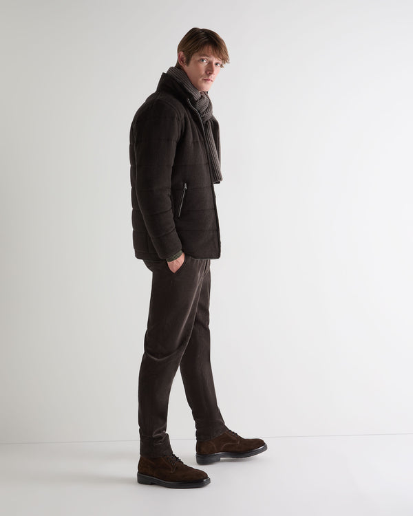 N.Peal Men's Whistler Fur Quilted Cashmere Jacket Chocolate Brown