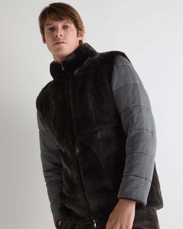 N.Peal Men's Whistler Fur Quilted Cashmere Jacket Chocolate Brown