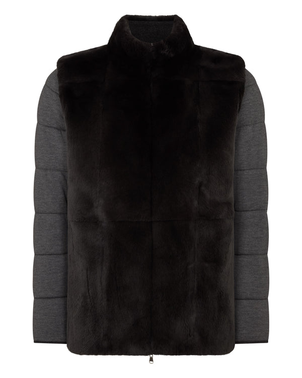 N.Peal Men's Whistler Fur Quilted Cashmere Jacket Deep Charcoal Grey