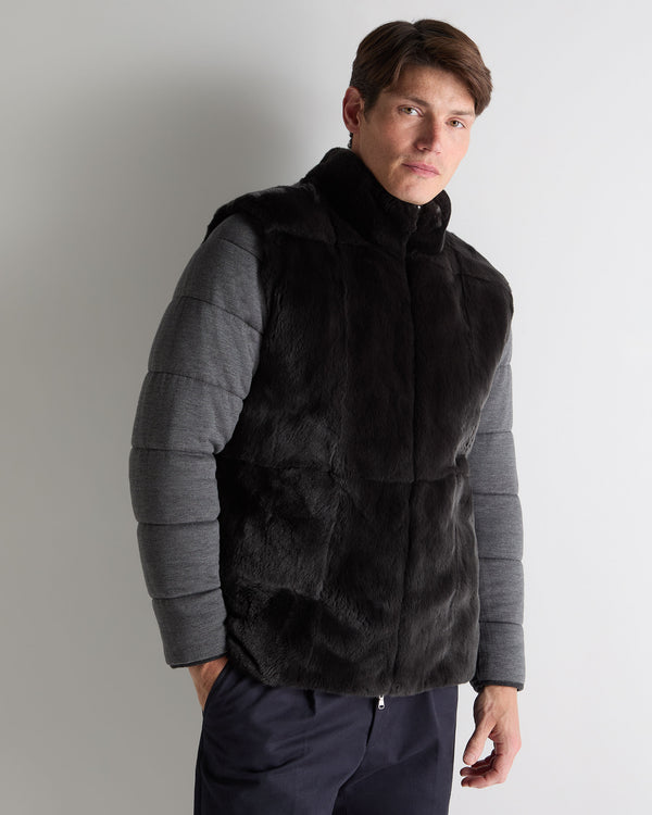 N.Peal Men's Whistler Fur Quilted Cashmere Jacket Deep Charcoal Grey