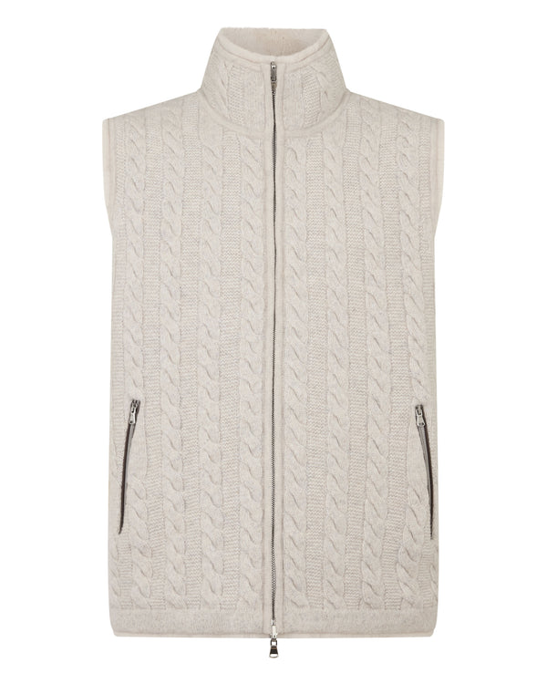 N.Peal Men's Dolomiti Cable Fur Gilet Ash Grey Marl