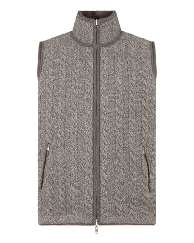 N.Peal Men's Dolomiti Cable Fur Gilet Soft Truffle Brown Marl