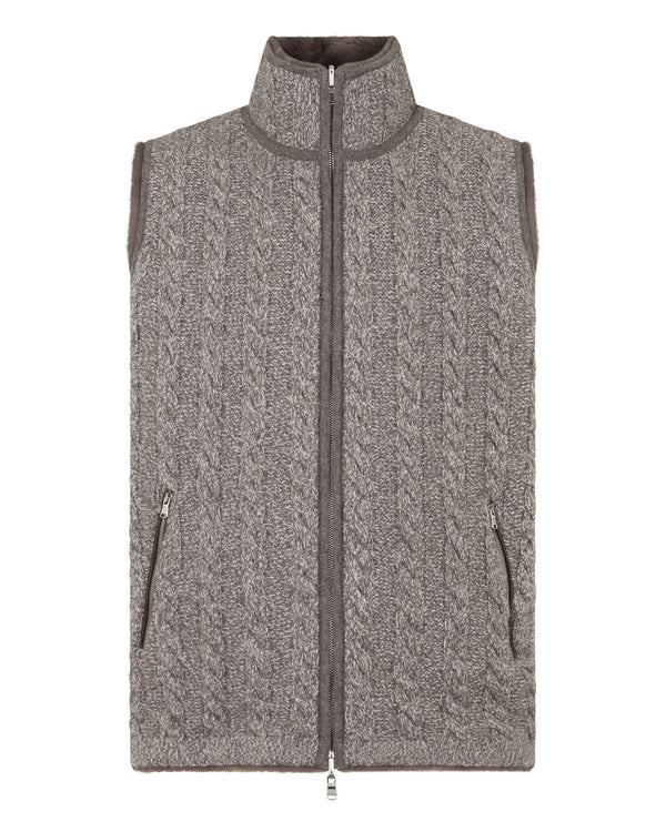 N.Peal Men's Dolomiti Cable Fur Gilet Soft Truffle Brown Marl
