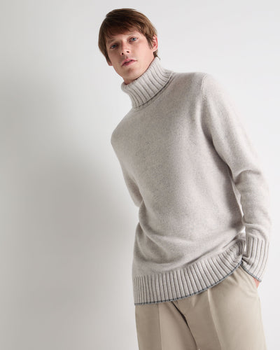 N.Peal Men's Brompton Roll Neck Cashmere Jumper Nougat Brown Marl