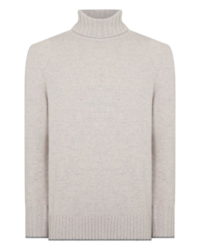 N.Peal Men's Brompton Roll Neck Cashmere Jumper Nougat Brown Marl
