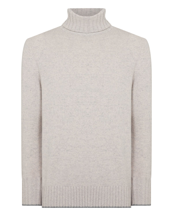 N.Peal Men's Brompton Roll Neck Cashmere Jumper Nougat Brown Marl