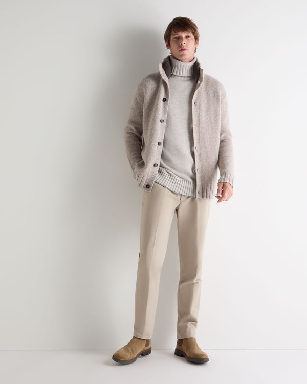 N.Peal Men's Brompton Roll Neck Cashmere Jumper Nougat Brown Marl