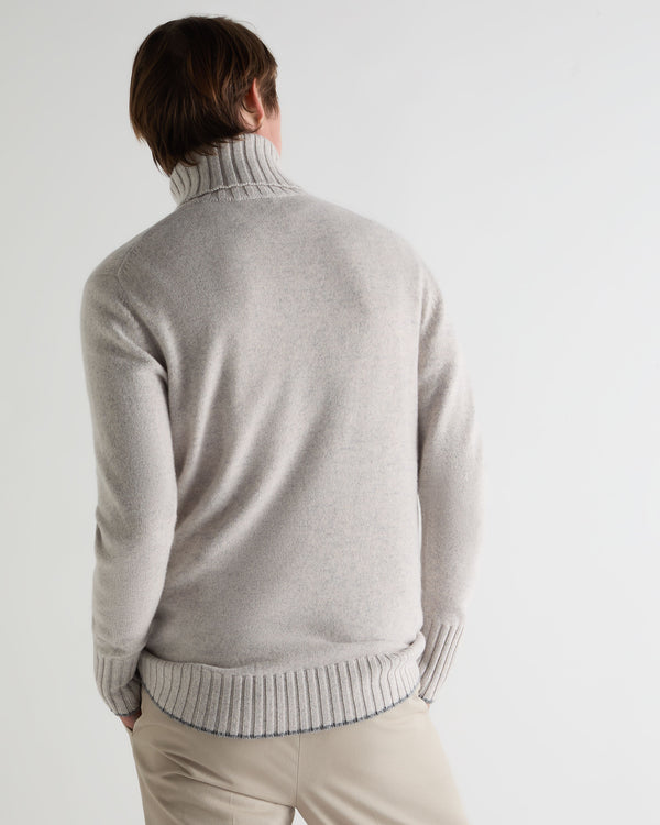 N.Peal Men's Brompton Roll Neck Cashmere Jumper Nougat Brown Marl