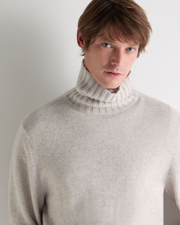 N.Peal Men's Brompton Roll Neck Cashmere Jumper Nougat Brown Marl