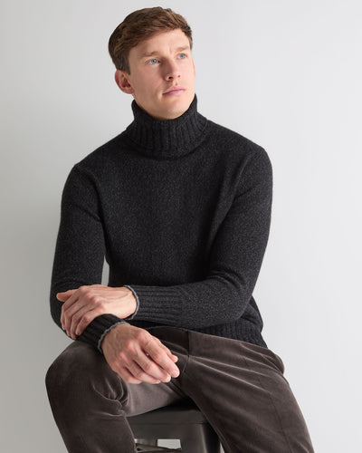 N.Peal Men's Brompton Roll Neck Cashmere Jumper Charcoal Grey Melange
