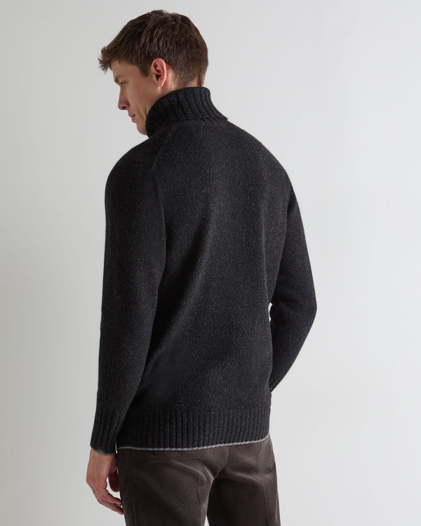 N.Peal Men's Brompton Roll Neck Cashmere Jumper Charcoal Grey Melange