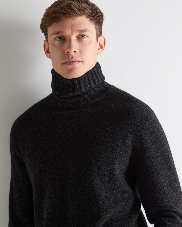 N.Peal Men's Brompton Roll Neck Cashmere Jumper Charcoal Grey Melange