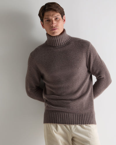 N.Peal Men's Brompton Roll Neck Cashmere Jumper Otter Brown