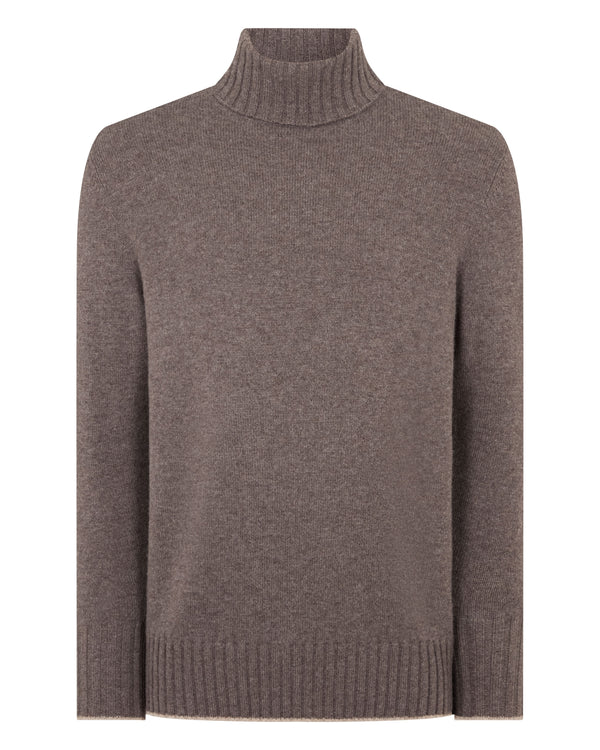 N.Peal Men's Brompton Roll Neck Cashmere Jumper Otter Brown