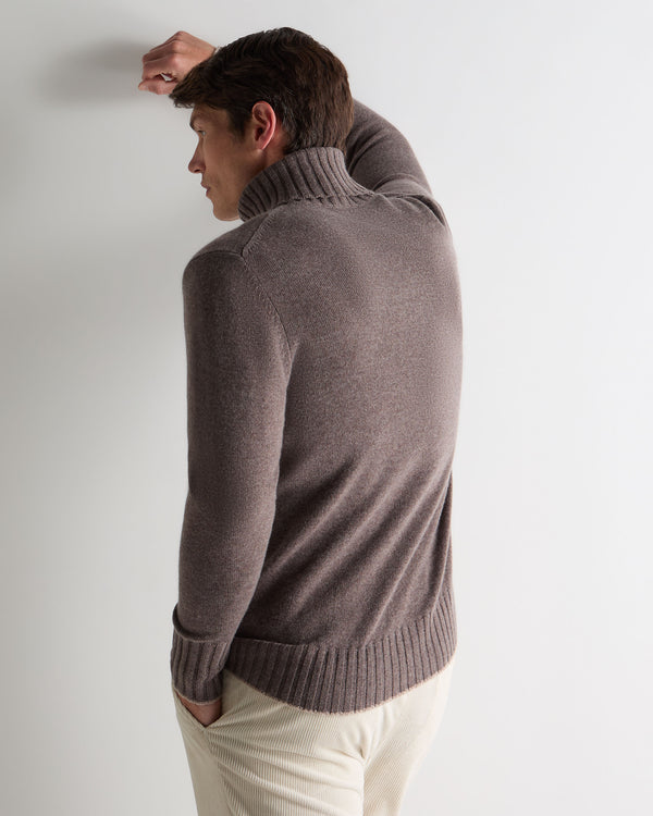 N.Peal Men's Brompton Roll Neck Cashmere Jumper Otter Brown