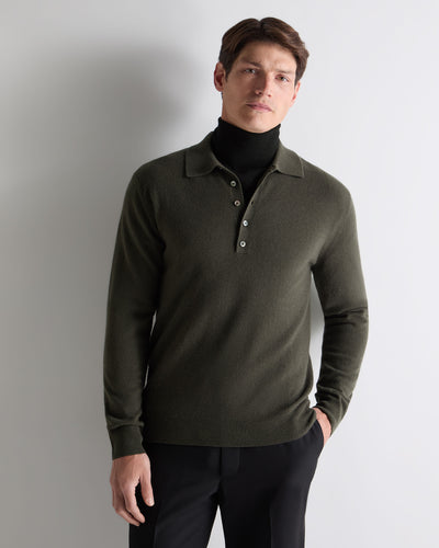 N.Peal Men's Greenwich Cashmere Polo Shirt Arabica Khaki Green