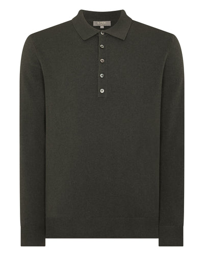 N.Peal Men's Greenwich Cashmere Polo Shirt Arabica Khaki Green