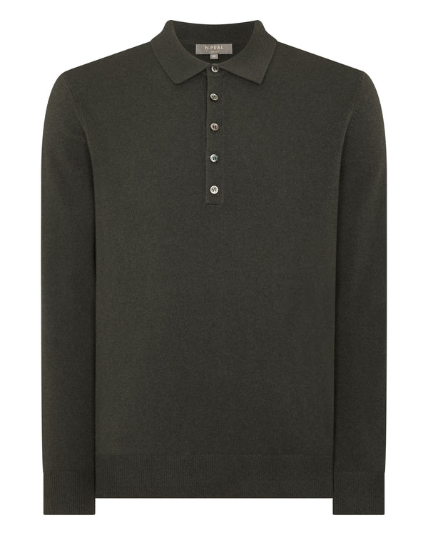 N.Peal Men's Greenwich Cashmere Polo Shirt Arabica Khaki Green