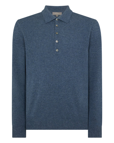 N.Peal Men's Greenwich Cashmere Polo Shirt Light Denim Blue