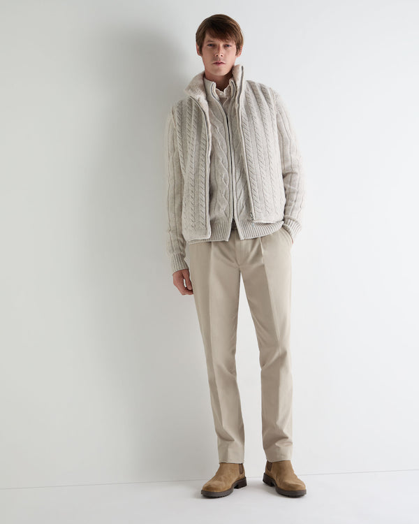 N.Peal Men's Colorado Cable Fur Trim Cashmere Jacket Ash Grey Marl