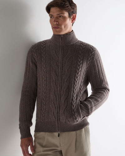 N.Peal Men's Colorado Cable Fur Trim Cashmere Jacket Otter Brown