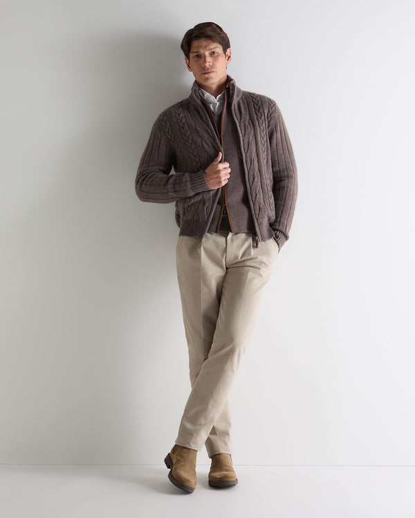 N.Peal Men's Colorado Cable Fur Trim Cashmere Jacket Otter Brown