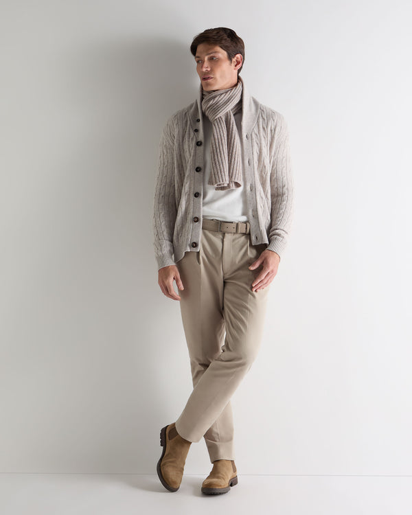 N.Peal Men's Garrick Shawl Cable Cashmere Cardigan Nougat Brown Marl